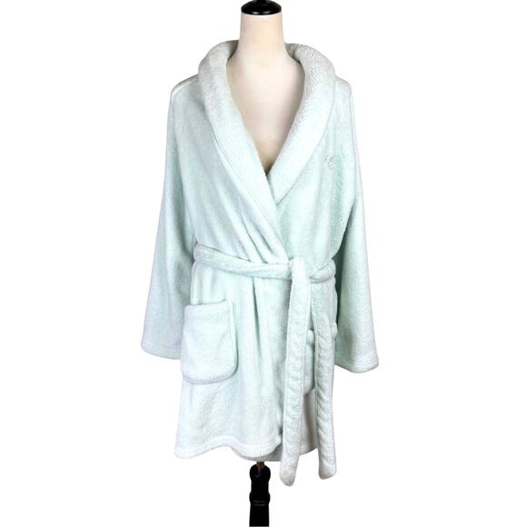 Victoria's Secret Light Green Embroidered Angel Fluffy Belted Fleece Robe - Picture 1 of 13